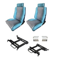 Autotecnica Nissan Silvia S13 Blue Two-Tone Sports Seat & Rails Combo