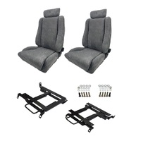 Autotecnica Nissan Silvia S13 Grey Striped Cloth Lumbar Support Sports Seat & Rails Combo