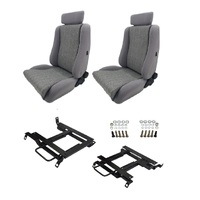 Autotecnica Nissan Skyline R33 Grey Cloth Lumbar Support Sports Seat & Rails Combo