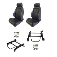 Autotecnica Toyota Hilux 1988-1997 4x4 Black Leather Adventurer S1 Seat & Rails Combo