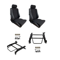 Autotecnica Toyota Hilux 1988-1997 4x4 Black Leather/Fabric Adventurer S5 Seat & Rails Combo