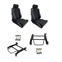 Autotecnica Toyota Landcruiser 80 Series 1990-1992 Black Leather/Fabric Adventurer S5 Seat & Rails Combo