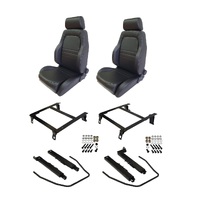 Autotecnica Toyota Landcruiser 80 Series 1993-1998 Black Leather Adventurer S1 Seat & Rails Combo