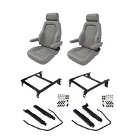 Autotecnica Toyota Landcruiser 80 Series 1993-1998 Grey Leather Adventurer S4 Seat & Rails Combo