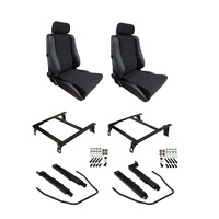 Autotecnica Toyota Landcruiser 80 Series 1993-1998 Black Leather/Fabric Adventurer S5 Seat & Rails Combo