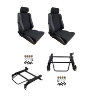 Autotecnica Toyota Landcruiser 100 Series 1998-2007 Black Leather/Fabric Adventurer S5 Seat & Rails Combo