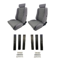 Autotecnica Holden Commodore VB Grey Cloth Lumbar Support Sports Seat & Rails Combo